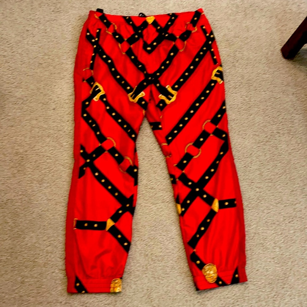 Red Silk Bondage Print Pants VERSACE
